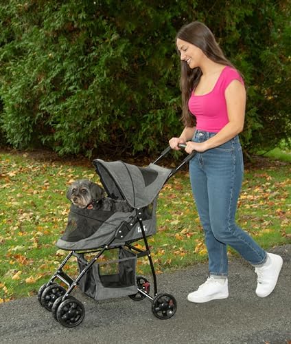 Pet Gear No-Zip Happy Trails Lite Pet Stroller, Classic Grey-Zippered
