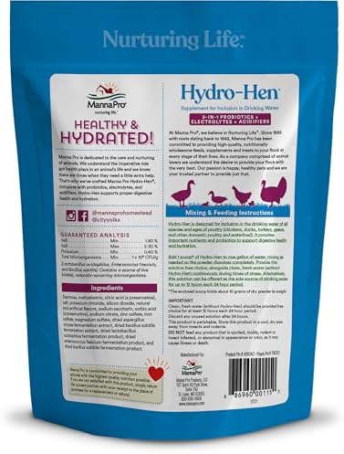 Manna Pro Hydro-Hen Chicken Electrolyte & Probiotic for Poultry, 20 oz