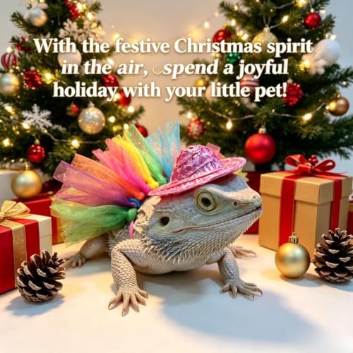 Colorful Lizard Tutu Skirt Hat Set Soft Rainbow Costume for Bearded Dragon
