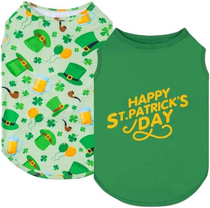 KYEESE 2Pack St. Patrick's Day Dog Shirt, Breathable Tank Top Sleeveless Dog T Shirts for Small Dogs Boy Girl, Lightweight Dogs Clothes Pet Outfit for Holiday, Green, M