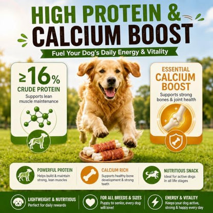 Chicken Wrapped Cheese Bone Dog Treats for All Dogs - 10oz (285g) High Protein Jerky Sticks - Rawhide-Free Calcium Rich Dog Snacks - Healthy Training Rewards & Teeth Cleaning Chews