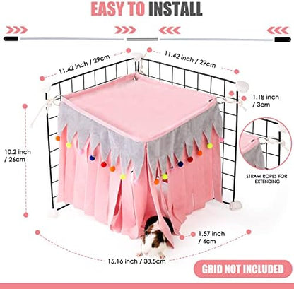 Guinea Pig Hideout - Guinea Pig Corner Hideout, Four-Sided Fringes, Square Top and Washable Hides, Ideal Hides for Small Pets, No Metal Fences, Pink