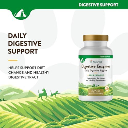 NaturVet Digestive Enzymes with Pre & Probiotic for Dogs & Cats - 60 Count