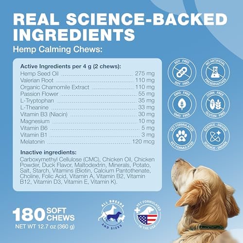 Hemp Calming Chews for Dogs Anxiety Relief & Calming Treats with Melatonin
