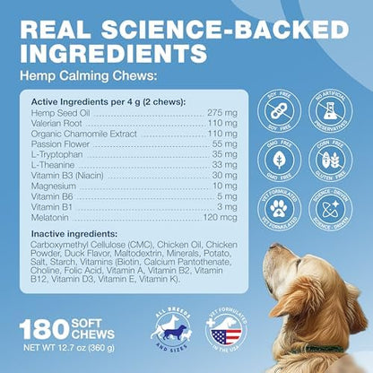 Hemp Calming Chews for Dogs Anxiety Relief & Calming Treats with Melatonin
