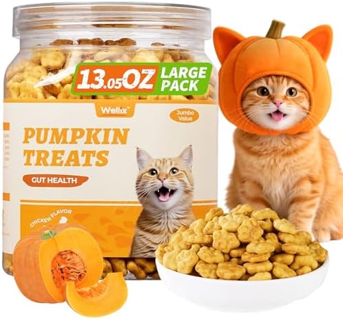 Wellix 13.05 oz Healthy Cat Treats Pumpkin Flavor for Sensitive Stomachs