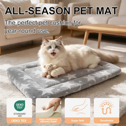 Dog Bed Mat, Reversible Crate Pad & Cute Dog Bed - Machine Washable Kennel Mat with Ultra Soft (Big&Small Stars Gray, 18" L x 14" W x 1.5" Th)