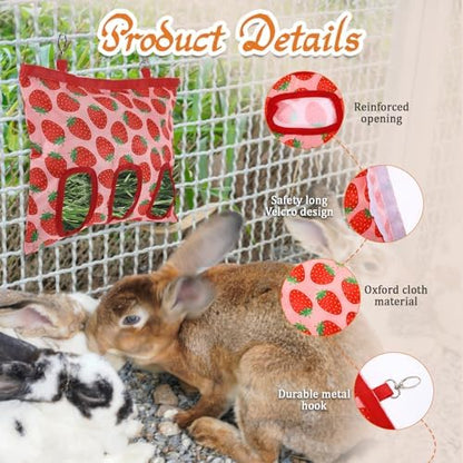Guinea Pig Hay Feeder, 3 Hole Washable Hanging Hay Bag for Rabbits