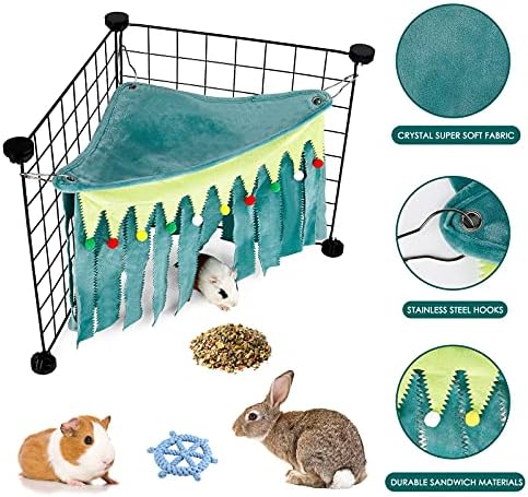 Guinea Pig Hideout - Guinea Pig Corner Hideout, Three-Sided Fringes, Triangle Top and Washable Hides, Suitable Hides for Rabbit and Other Small Pets, No Metal Fences, Green