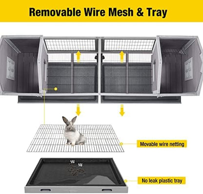 Aivituvin Rabbit Hutch Bunny Cage with Double House and Run Indoor Outdoor Guinea Pig House with Deeper No Leak Trays and Wheels