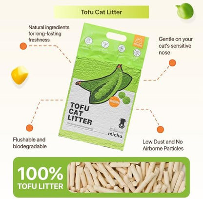 Michu Tofu Cat Litter Natural Clumping Tofu Cat Litter, Fast Clumping and Easily Scoop-able 5.5lb/88oz 5 Scents - Peach, 12 Pack