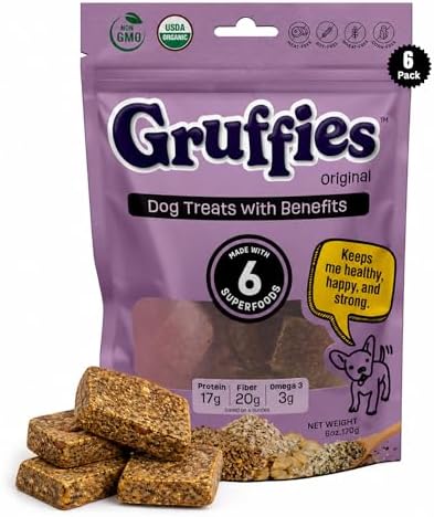Gruffies Original Dog Treats, Peanut Butter Dog Treats with Flaxseed, Non-GMO, Soy-Free, Wheat-Free, Corn-Free, Made in Canada, 6 oz (Pack of 6)