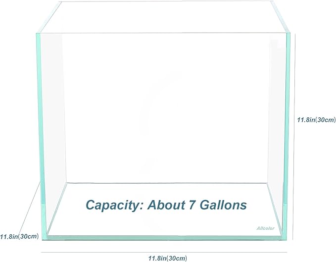 Allcolor Ultra Clear Rimless Aquarium Tank 6-60 gallons Low Iron Glass (7Gal - Top Glass Canopy)