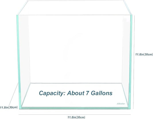 Allcolor Ultra Clear Rimless Aquarium Tank 6-60 gallons Low Iron Glass (7Gal - Top Glass Canopy)