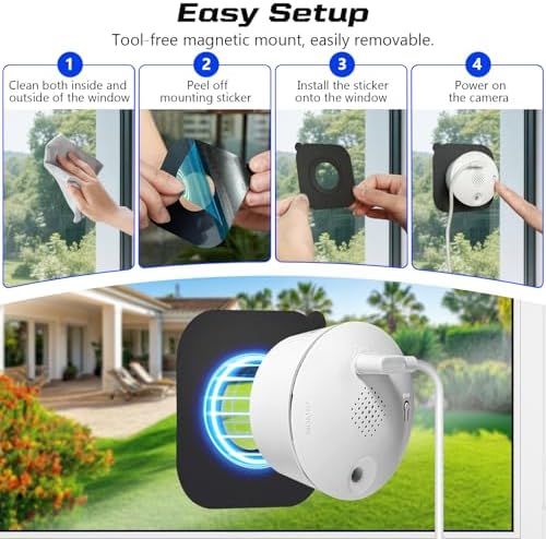 Window Cameras for Home Security: Indoor Camera for Outdoor Monitoring with 2K Full Color Night Vision Motion Human Vehicle Detection Easy Installation (2.4Ghz-2pcs)