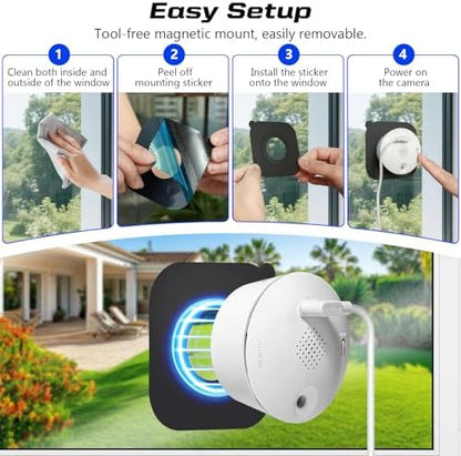 Window Cameras for Home Security: Indoor Camera for Outdoor Monitoring with 2K Full Color Night Vision Motion Human Vehicle Detection Easy Installation (2.4Ghz-2pcs)