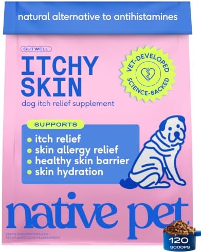 Native Pet Itchy Skin - Dog Itching Skin Relief - Vet-Formulated Gut-Skin Support, Seasonal Allergies, Healthy Skin Barrier - 120 Scoops