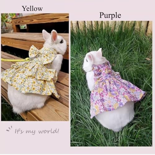 Rabbit Leash and Harness Set Adjustable Bunny Rabbit Dress Rabbits Clothes Outfit for Small Pet Ferret Guinea Pig Kitten Puppy (Dark Pink,L)