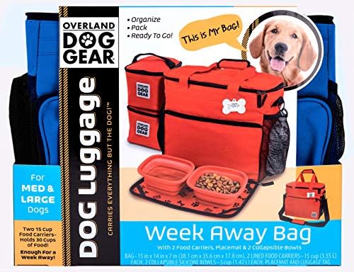 Mobile Dog Gear Week Away Airline Approved Dog Travel Bag (15"x7"x14", Blue) - Includes 2 Pet Food Storage Containers + 2 Collapsible Dog Water Bowls