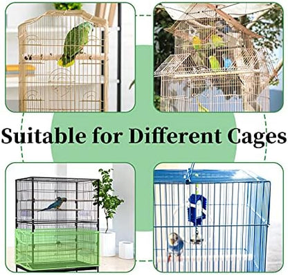 Daoeny Large Bird Cage Cover, Bird Cage Seed Catcher, Adjustable Soft Airy Nylon Mesh Net, Birdcage Cover Skirt Seed Guard for Parrot Parakeet Macaw African Round Square Cages (Green)