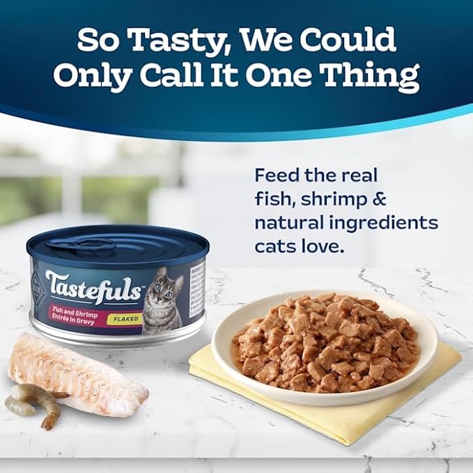 Blue Buffalo Tastefuls Wet Cat Food with Fish & Shrimp, 5.5 oz., Case of 12