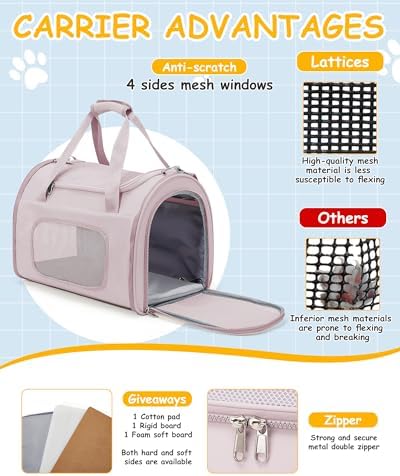 Cat Carrier Soft, Pet Dog Carrier Soft-Sided Airline Approved,Pink