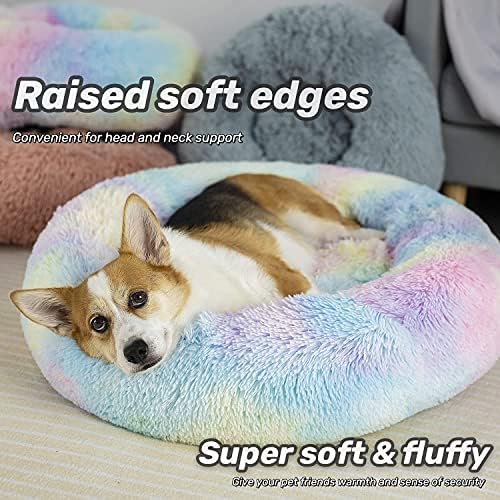 Anti Anxiety Round Fluffy Plush Faux Fur Warm Washable Dog Bed & Cat Bed, Original Bed for Small Medium Large Pets,Used to Relieve Joints and Improve Sleep（20"/24"/27''） (27", Rainbow)