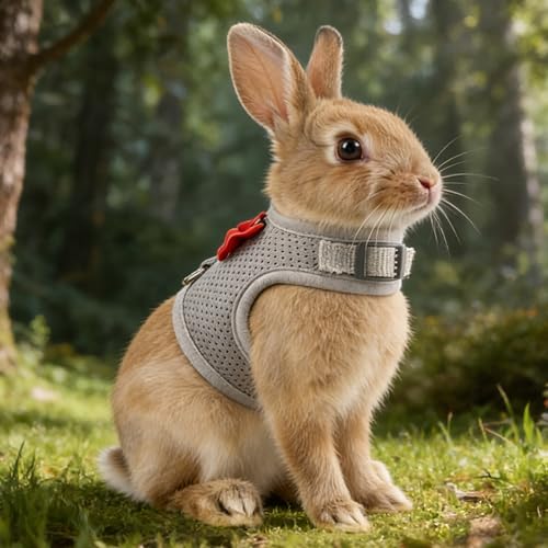 AIITLE Breathable Bunny Harness and Leash Set with Cute Bow, Grey L