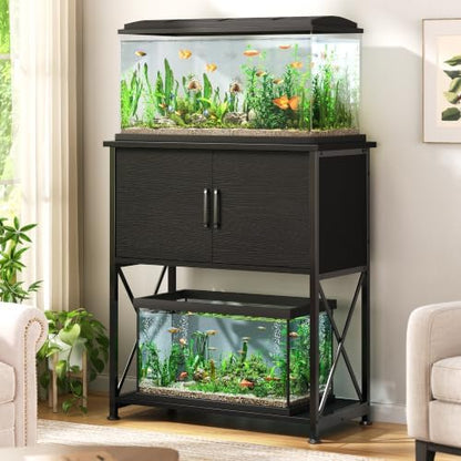 Herture 20-29 Gallon Aquarium Stand Metal Frame Fish Tank Stand with Cabinet Storage, for 20 Gallon Long Aquarium,30.7" L*16.5" W Tabletop,330LBS Capacity Black PG01YGB