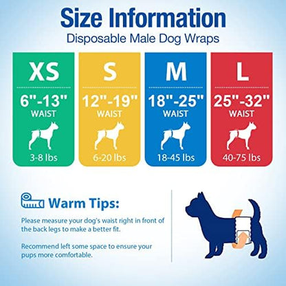 Pet Soft Dog Diapers Male - Disposable Male Dog Wraps Wetness Indicator, Ultra Absorbent Doggie Diapers Comfortable for Incontinence Excitable Urination, 50pcs Large