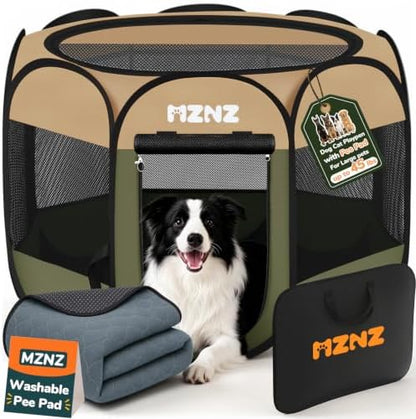 Dog Cat Small Animal Puppy Playpen with Pee Pad, Large, Olive Green