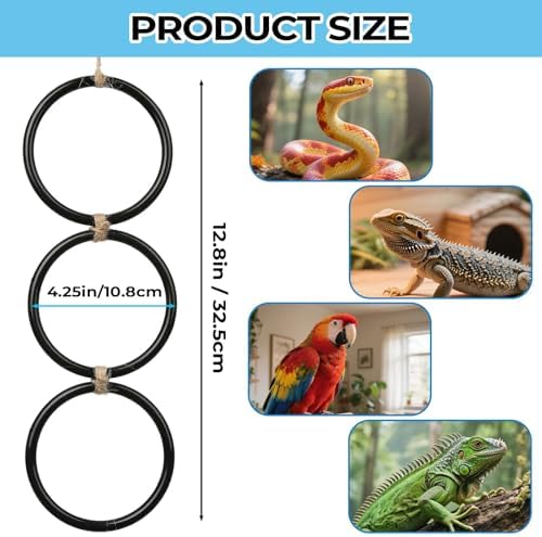 2 Pack Snake Climbing Rings for Ball Python & Corn Snake,Reptile Enrichment Toys for Snake,Ball Python Tank Decor, Reptile Tank Accessories for Bearded Dragon,Chameleon, Iguana, Gecko, Lizard (Black)