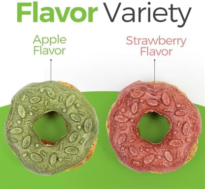 TEEWY Donut Guinea Pig Toys, Natural Vegetables, Fruits and Timothy, Hamster Chew Toys for Teeth, Gerbil Toys, Small Animal Chew Toys for Guinea Pig, Hamster, Chinchilla and Rat, 2PCS