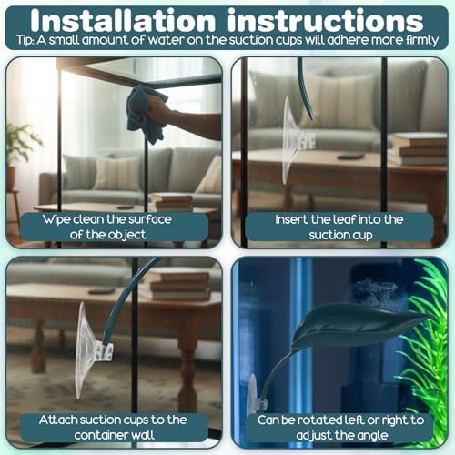 3 Pcs Crested Gecko Tank Accessories, Plastic Reptile Leaf Plant Ornament with Suction Cup Wall Climbing Gecko Hide Reptile Hide for Turtle Tank Decorations(Dark Blue)