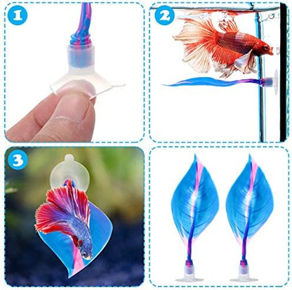 WILLBOND 2 Pcs Blue Silicone Betta Fish Bed Leaf Hammock Betta Fish Tank Accessories Decorations for Aquarium Ornaments, Practical Resting Spot, Comfortable and Safe