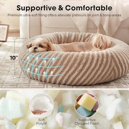 MIXJOY Dog Bed Medium Size Dogs, Washable Medium Dogs Bed with Removable Cover, Cozy Donut Dog Ded Fluffy Plush Faux Fur Pet Bed with Anti-Slip Bottom, 30"x30"x8", Beige
