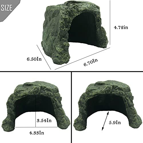PINVNBY Large Reptile Hideout Cave,Resin Tortoise Hide Rock Turtle Hideaway House Lizard Box Shelter Habitat Decoration for Gecko Spiders Frogs Fish Turtles Hermit Crabs(3 Pcs)