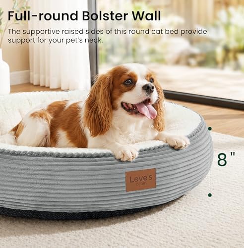 Love's cabin Round Donut Cat and Dog Cushion Bed, 30in Pet Bed for Medium or Large Dogs, Anti-Slip & Water-Resistant Bottom, Soft Durable Fabric Pet Beds, Washable Calming Cat Bed, Light Grey