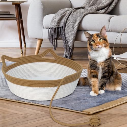 Cat Bed, Cotton Rope Instinct Basket for Cats, Handwoven Cat Beds