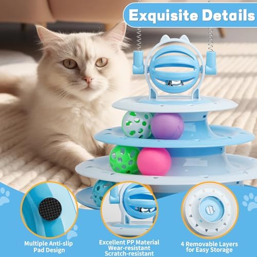 Goosheep Cat Toy Interactive Pet Plaything for Indoor Kitten Interactive Kitty Puzzle Ball with 2 Cat-Tease (Blue)