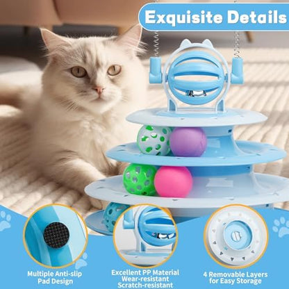 Goosheep Cat Toy Interactive Pet Plaything for Indoor Kitten Interactive Kitty Puzzle Ball with 2 Cat-Tease (Blue)