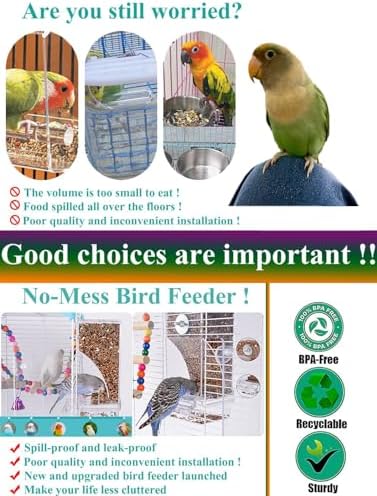 Kenond No Mess Bird Feeders Water Dispenser Set，Automatic Feeders for Cage