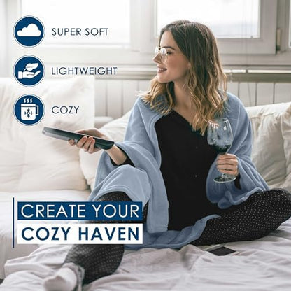 Full/Queen Size Fleece Blanket | Comfy Supersoft Fleece Blanket Full Size – All-Season Light Weight Throw Blanket | Luxuriously Soft | Throw Blanket for Couch and Sofa | Machine Wash | Blue