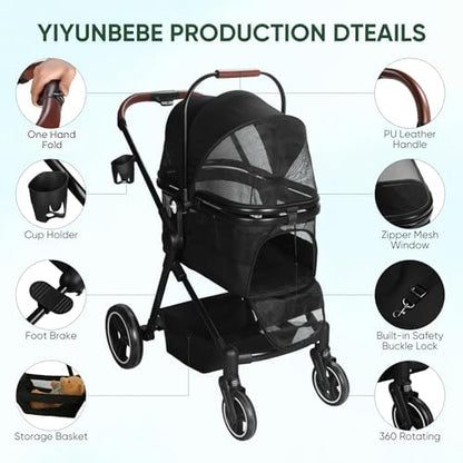 3-in-1 Foldable Pet Stroller for Dogs/Cats