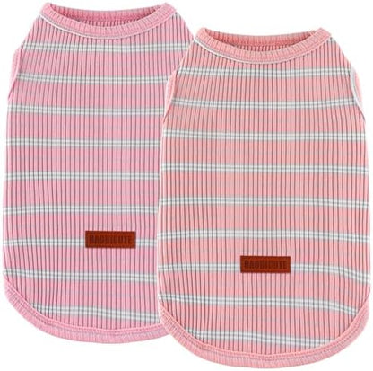 2Pack Dog Shirt Cotton Striped T-Shirts Stretchy Comfortable Pet Vest for Puppy and Cat Super Soft Dog Shirts Vest Sleeveless Breathable Basic Clothes for Small Medium Large Boy Girl Dogs