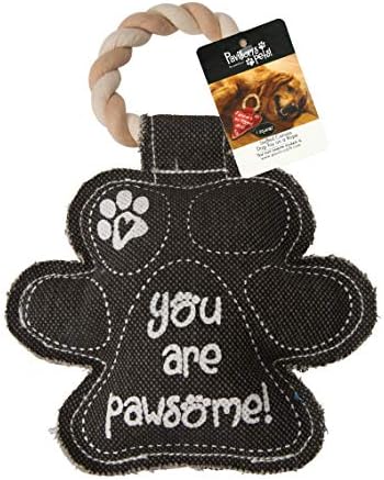 Pavilion Gift Company Gray Paw Print You are Pawsome! Canvas and Rope Dog Squeaky Toy