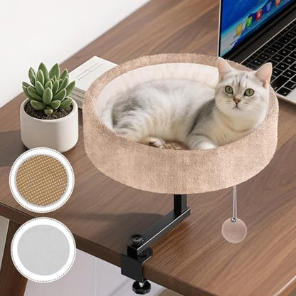Chumajor Cat Desk Bed, 360° Rotating & Adjustable Cat Bed, 50 lbs, Brown