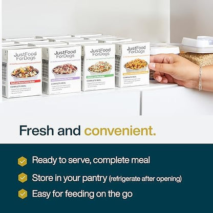 JustFoodForDogs Pantry Fresh Wet Dog Food,Complete Meal or Dog Food Topper,Chicken & White Rice Human Grade-Dog-Food Recipe - 12.5 oz,(Pack of 24)