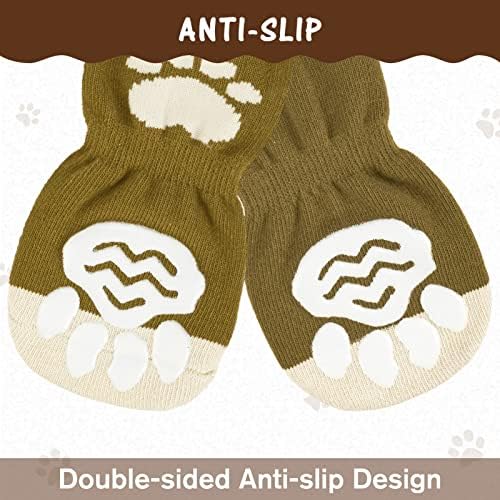 PUPTECK Anti-Slip Dog Socks with Double Sides Grips for Small Medium Large Dogs Hardwood Floors Prevents Licking, Dog Shoes for Hot Pavement Traction Control Paw Protector for Senior Dogs, Brown S
