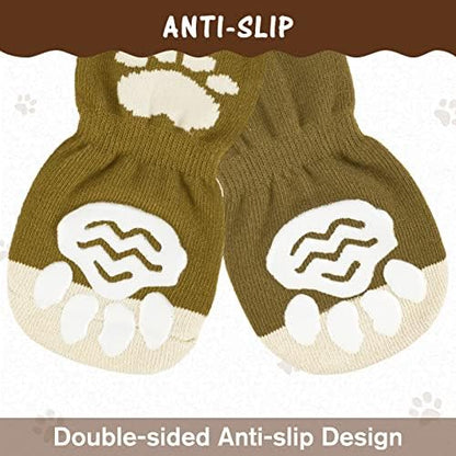 PUPTECK Anti-Slip Dog Socks with Double Sides Grips for Small Medium Large Dogs Hardwood Floors Prevents Licking, Dog Shoes for Hot Pavement Traction Control Paw Protector for Senior Dogs, Brown S